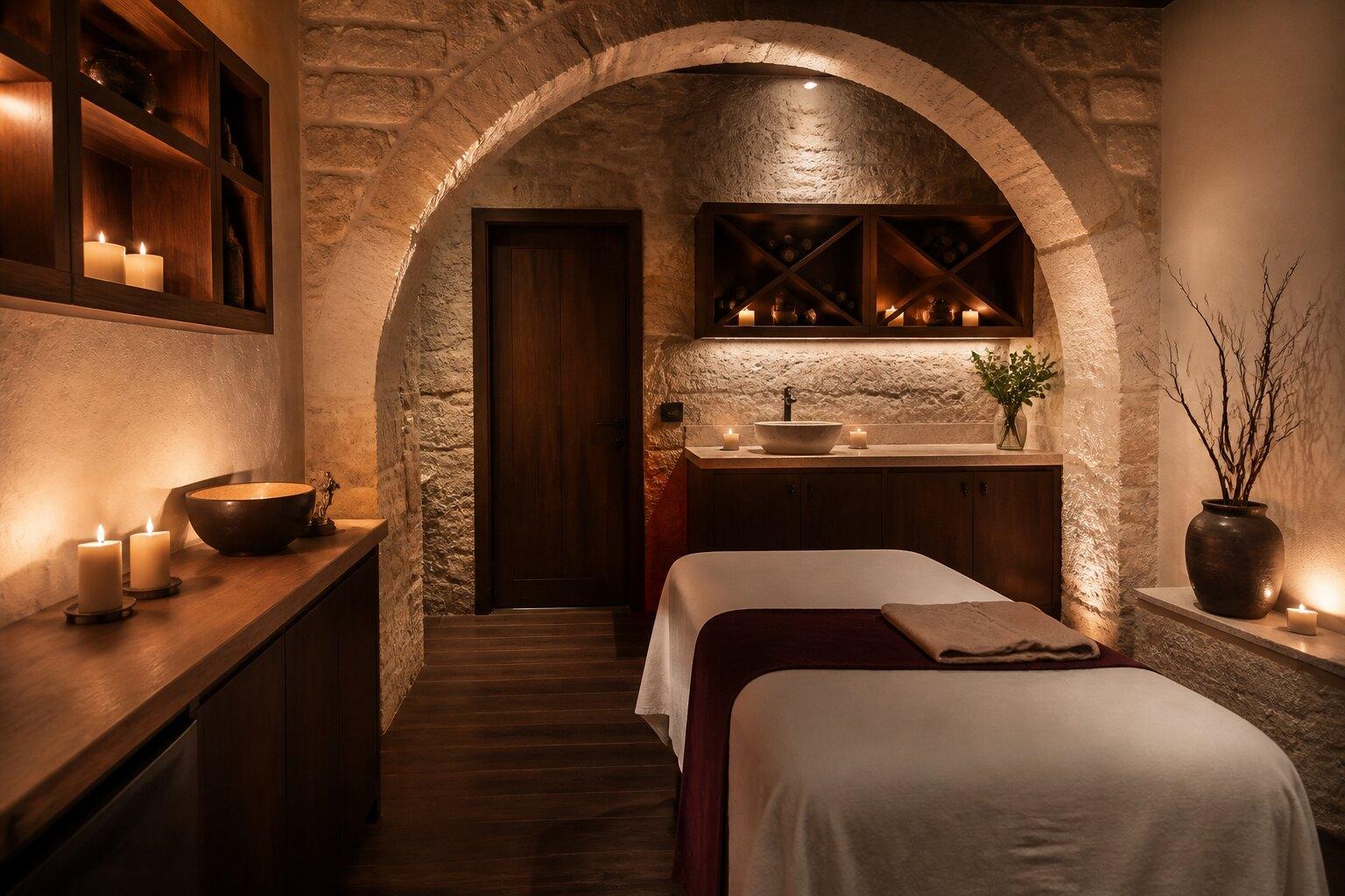 Quiet treatment room in a wine-themed luxury spa