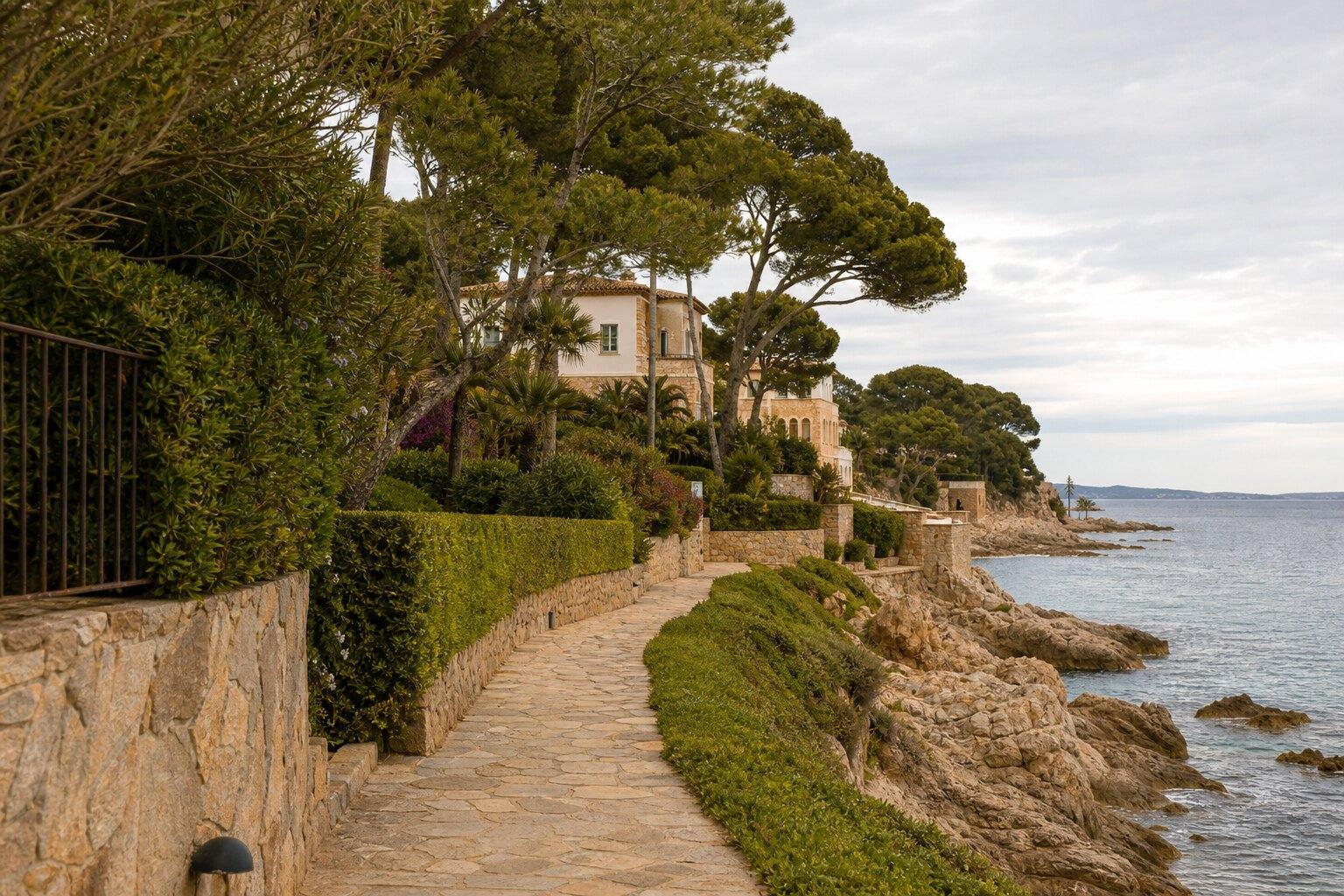 Manicured coastal path and Mediterranean villas in S'Agaró