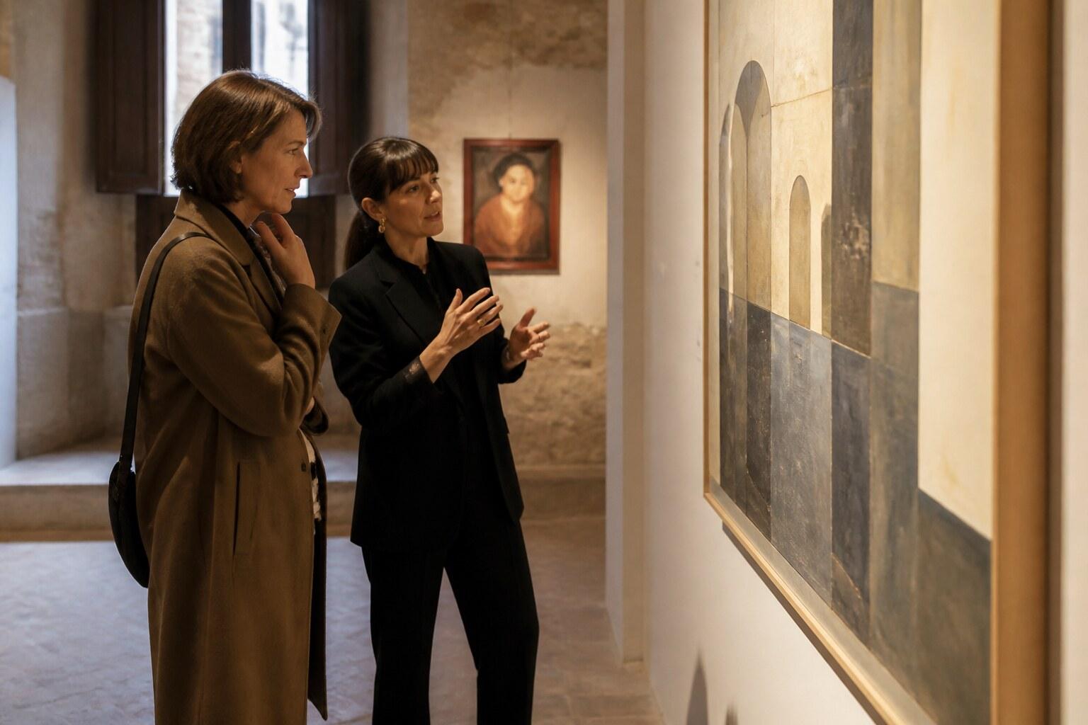 Private guide discussing a painting with hotel guests